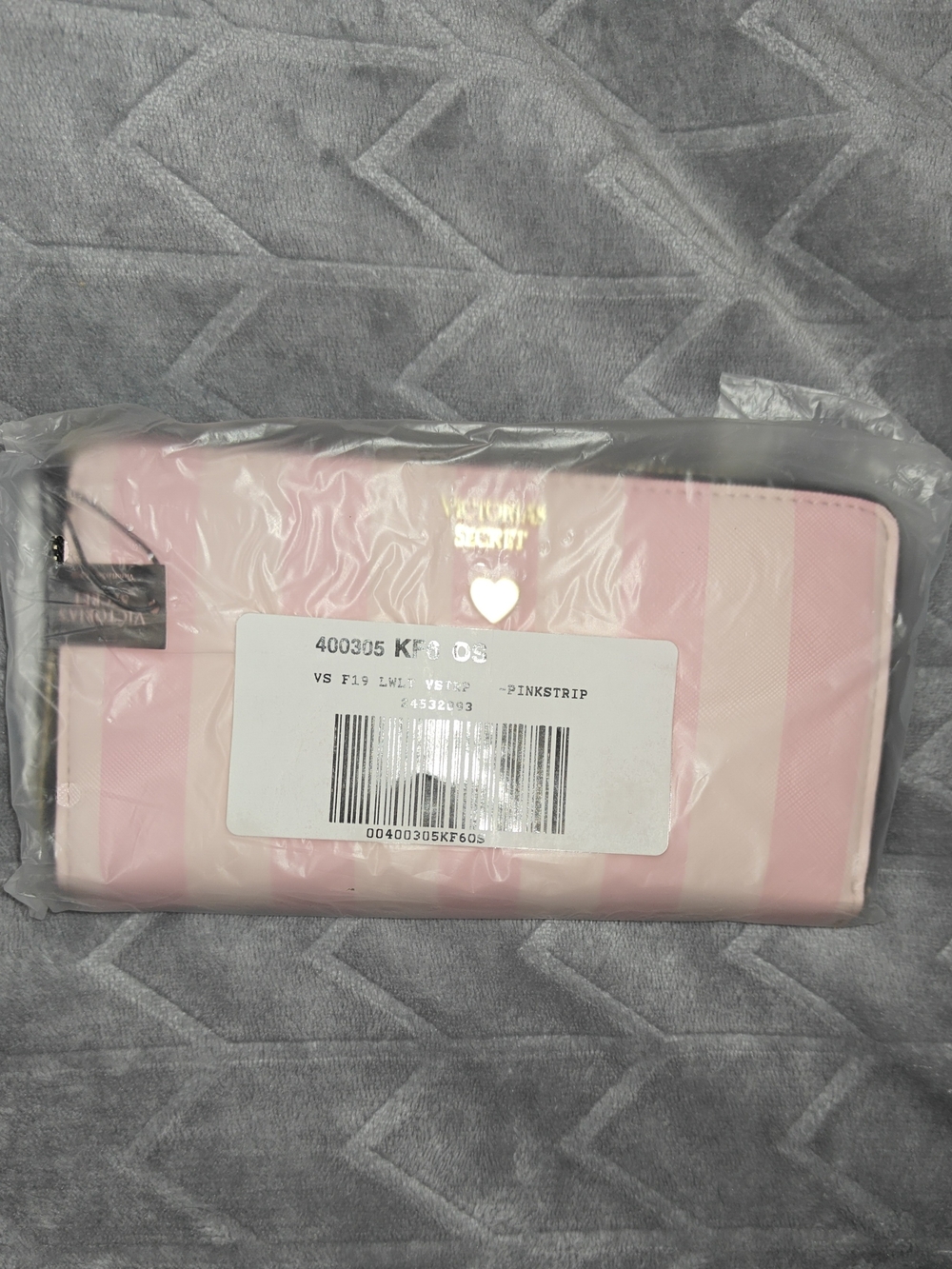 Victoria's Secret Iconic Pink & Light Pink Striped Zip Wallet